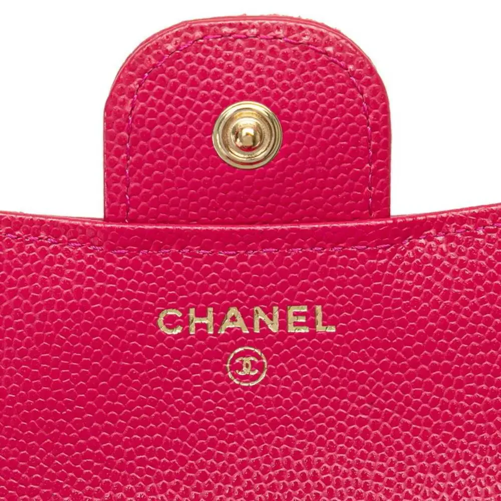 CHANEL Pink Caviar Leather Logo Wallet